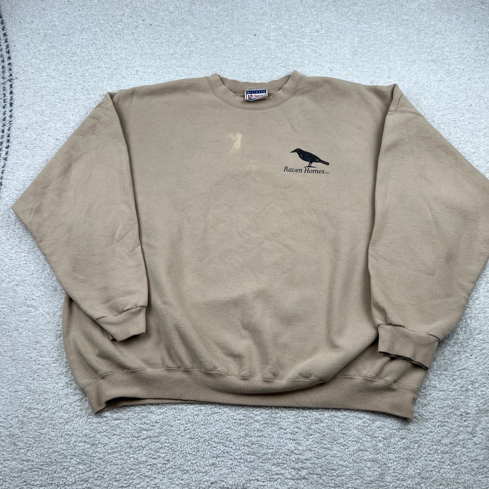 Vtg Hanes Ultimate Cotton‎ Sweatshirt Mens 2XL Tan Raven Homes LLC Crewneck 90s